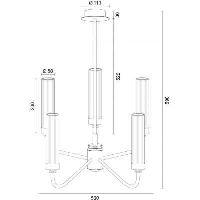 Argon Preston lampa wisząca 5x7 W mosiądz-przezroczysta 2196