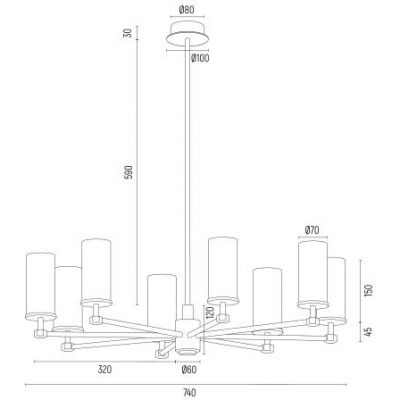 Argon Hampton lampa wisząca 8x7 W mosiądz 5066