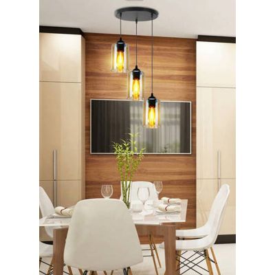 Candellux Bistro lampa wisząca 3x40W czarna/bursztynowa 33-00576