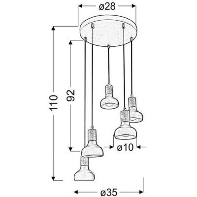 Candellux Puerto lampa wisząca 5x40W biały/drewno 35-62772