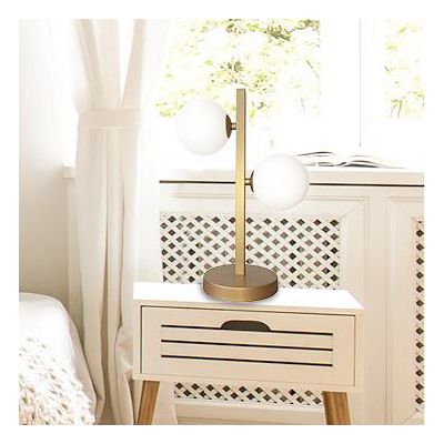 Candellux Kama lampa stołowa 2x28W mosiądz/biały 42-73433