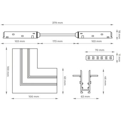DPM M-Line łącznik kątowy do szyny magnetycznej poziomy podtynkowy czarny MTL-R-L-B