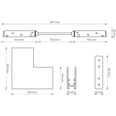 DPM M-Line Łącznik kątowy do szyny magnetycznej pionowy natynkowy biały MTL-S-VL-W