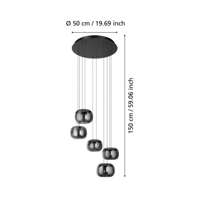Eglo Hortunas lampa wisząca 5x10 W czarna 390434