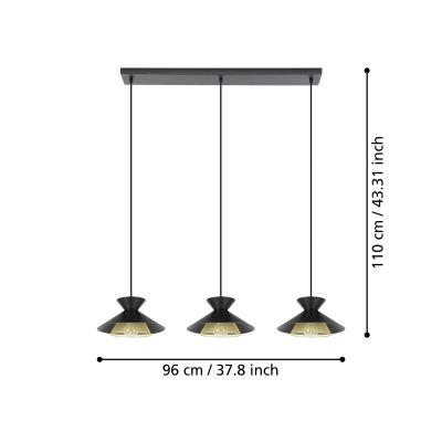 Eglo Grizedale lampa wisząca 3x40 W czarna-miedź 43886