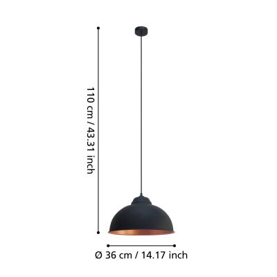 Eglo Truro lampa wisząca 1x60 W czarna-miedź 49247