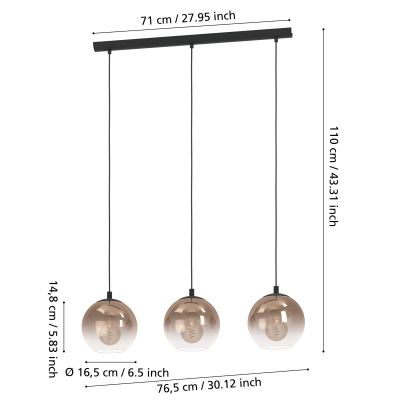 Eglo Ariscani lampa wisząca 3x40 W brązowa 901924