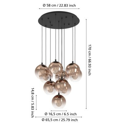 Eglo Ariscani lampa wisząca 10x40 W miedź 901926