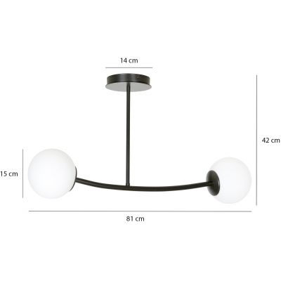 Emibig Halldor lampa podsufitowa 2x40W czarny/szkło mleczne 1024/2