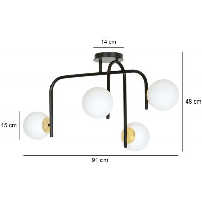 Emibig Ragnar lampa podsufitowa 4x40W czarny/złoty 1032/4B