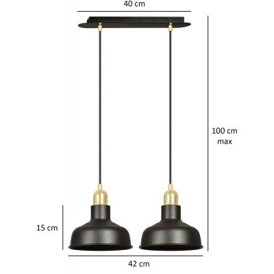 Emibig Ibor lampa wisząca 2x60W czarny/złoty 1042/2