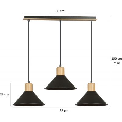 Emibig Rowen lampa wisząca 3x60W czarny/drewno 1044/3