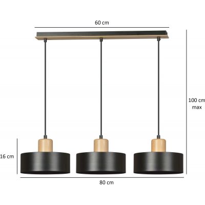 Emibig Torin lampa wisząca 3x60W czarny/drewno 1046/3