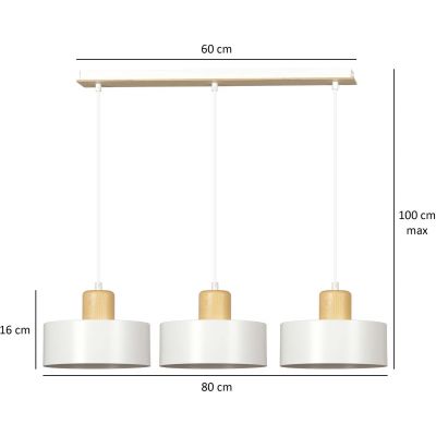 Emibig Torin lampa wisząca 3x60W biały/drewno 1047/3