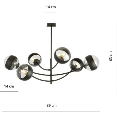 Emibig Hunter Stripe lampa podsufitowa 6x40W czarna/przezroczysta 1101/6