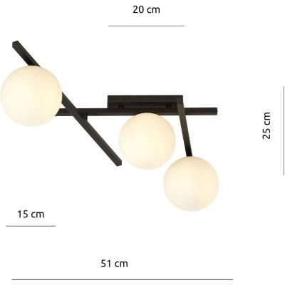 Emibig Smart lampa podsufitowa 3x40W czarna/opal 1103/3