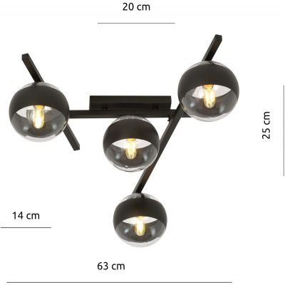 Emibig Smart Stripe lampa podsufitowa 4x40W czarna/przezroczysta 1105/4