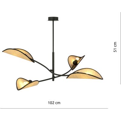 Emibig Lotus lampa podsufitowa 4x40W czarna/rattan 1108/4