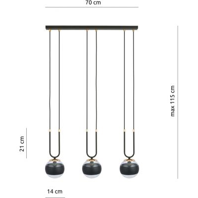 Emibig Glam Stripe lampa wisząca 3x40W czarna/przezroczysta 1113/3