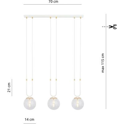 Emibig Glam lampa wisząca 3x40W biała/przezroczysta 1116/3