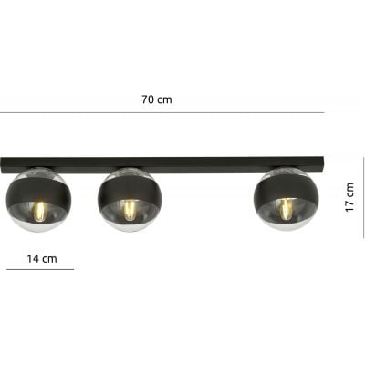 Emibig Fit Stripe lampa podsufitowa 3x10 W czarna-przezroczysta 1123/3