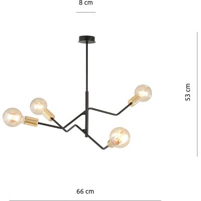 Emibig Bolt lampa podsufitowa 4x60W czarna/złota 1125/4