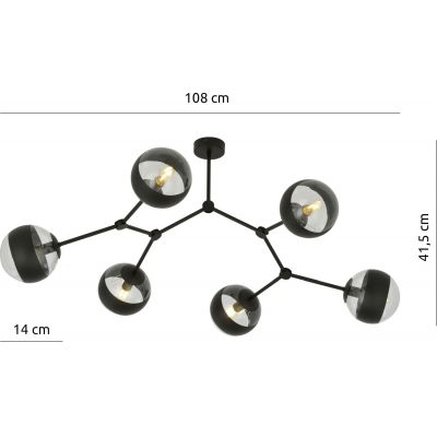 Emibig Space Stripe lampa podsufitowa 6x40W czarna/przezroczysta 1135/6