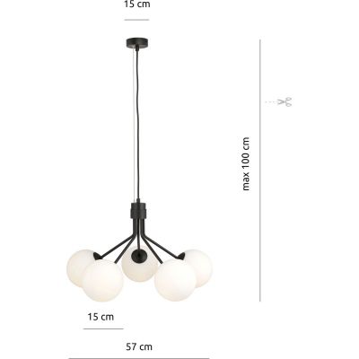 Emibig Nova lampa wisząca 5x40W czarna/opal 1138/5