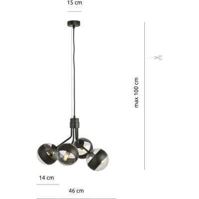 Emibig Nova Stripe lampa wisząca 4x10 W czarna-przezroczysta 1139/4