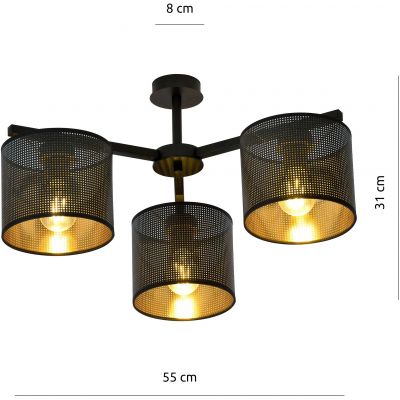 Emibig Jordan lampa podsufitowa 3x60W czarny/złoty 1144/3