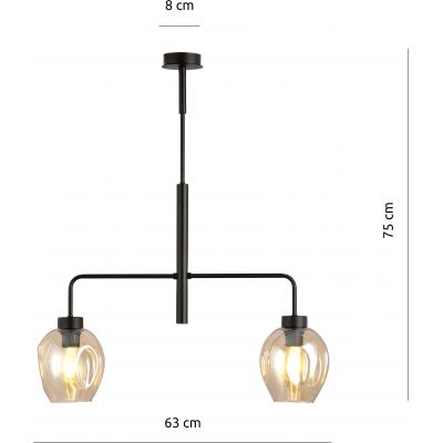 Emibig Lukka lampa podsufitowa 2x60 czarny/szkło bursztynowe 1165/2