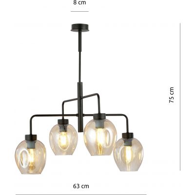 Emibig Lukka lampa podsufitowa 4x60 czarny/szkło bursztynowe 1165/4