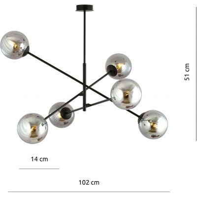 Emibig Linear lampa podsufitowa 6x40W czarny/szkło grafitowe 1167/6