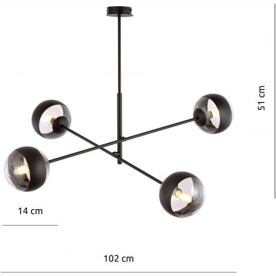 Emibig Linear lampa podsufitowa 4x40W czarny/szkło przezroczyste 1168/4