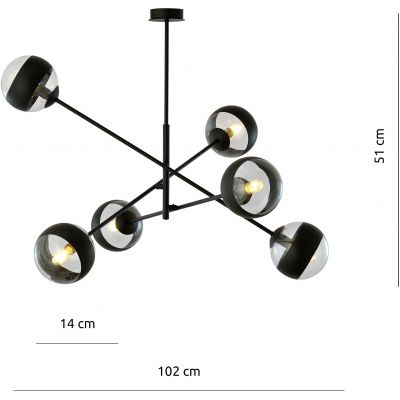 Emibig Linear lampa podsufitowa 6x40W czarny/szkło przezroczyste 1168/6