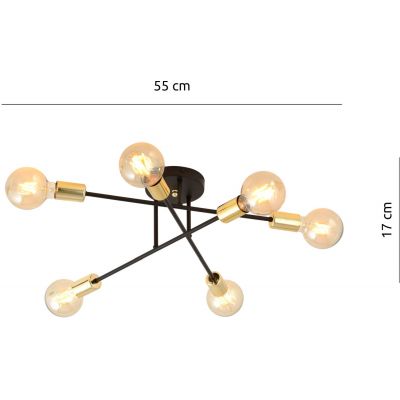 Emibig Veken 6B Gold lampa podsufitowa 6x60W czarna/złota 1175/6B