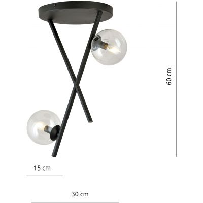 Emibig River lampa podsufitowa 2x40W czarny/szkło przezroczyste 1195/2