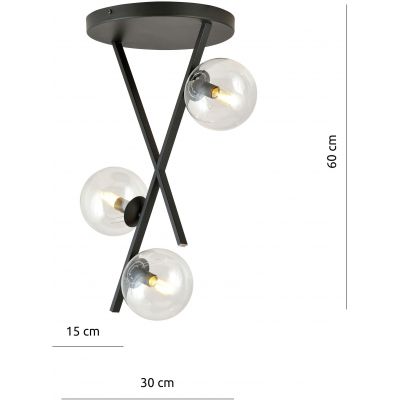 Emibig River lampa podsufitowa 3x40W czarny/szkło przezroczyste 1195/3