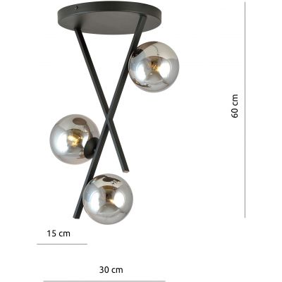 Emibig River lampa podsufitowa 3x40W czarny/szkło grafitowe 1196/3