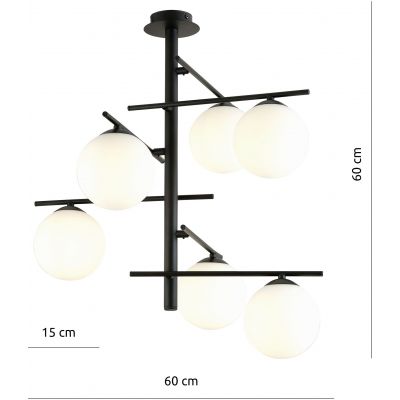 Emibig Concord lampa podsufitowa 6x40W czarny/szkło białe 1197/6