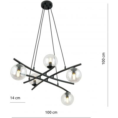 Emibig Essa lampa wisząca 5x40W czarny/szkło przezroczyste 1202/5