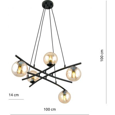 Emibig Essa lampa wisząca 5x40W czarny/szkło miodowe 1204/5