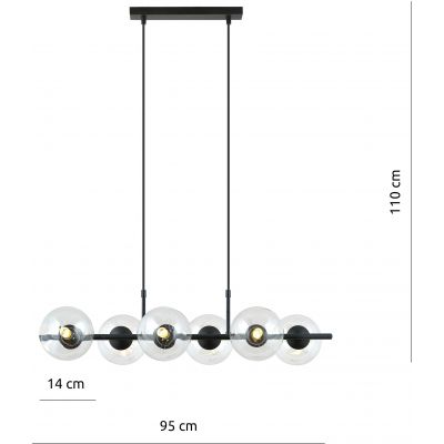 Emibig Rory lampa wisząca 6x40W czarny/szkło przezroczyste 1206/6