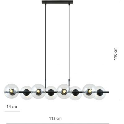 Emibig Rory lampa wisząca 8x40W czarny/szkło przezroczyste 1206/8