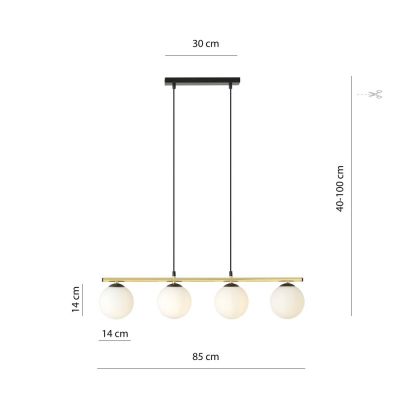 Emibig Allora lampa wisząca 4x10 W czarny/szkło mleczne 1254/4