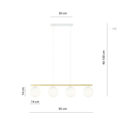 Emibig Allora lampa wisząca 4x10 W biały/szkło mleczne 1255/4