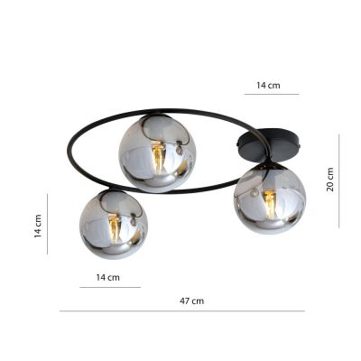 Emibig Sopra lampa podsufitowa 3x10 W czarny/szkło grafitowe 1256/3