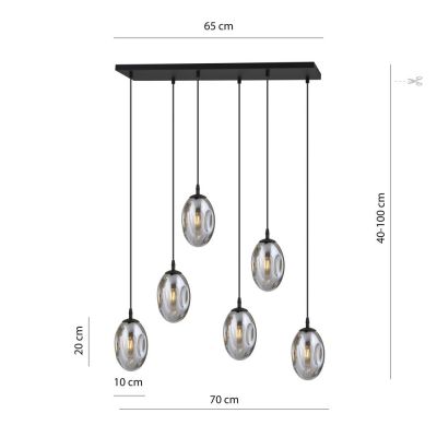 Emibig Astral lampa wisząca 6x10 W czarny/szkło grafitowe 1266/6