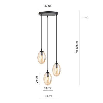 Emibig Astral lampa wisząca 3x10 W czarny/szkło miodowe 1267/3PREM