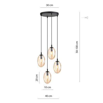 Emibig Astral lampa wisząca 4x10 W czarny/szkło miodowe 1267/4PREM